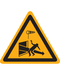 Bord met pictogram "Gevaar wind, lucht of tocht"