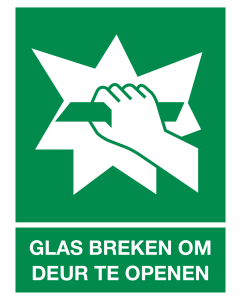 Glas breken om deur te openen (bordje)