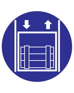 Blauw bord met pictogram om een goederenlift aan te tonen