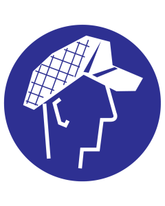 Blauw bord met pictogram om aan te duiden dat een haarnet voor heren verplicht is