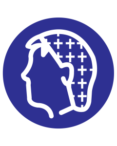 Blauw bord met pictogram om aan te duiden dat een haarnet verplicht is