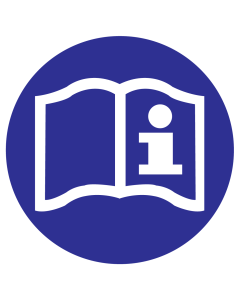 Blauw bord met pictogram om aan te duiden dat het gebruik van de informatiegids verplicht is