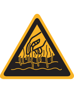 Bord met pictogram gevaar voor hete vloeistof