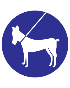 Blauw bord met pictogram om aan te duiden dat honden moeten worden aangelijnd