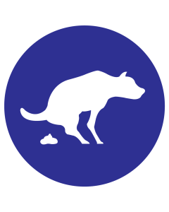 Blauw bord met pictogram om een hondenuitlaat gebied aan te duiden