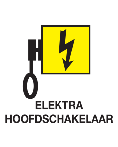 Bord met pictogram voor het aanduiden van de hoofdschakelaar elektra