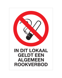 Bord met pictogram en tekst in dit lokaal geldt een algemeen rookverbod