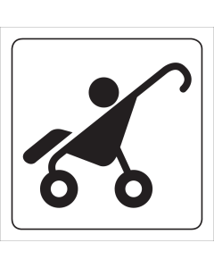 Wit bord met pictogram voor aanduiden stalling kinderwagens