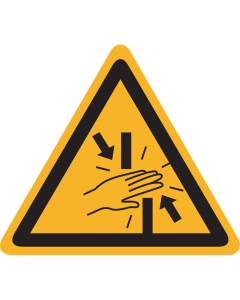 Bord met pictogram knel gevaar voor handen