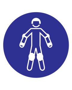Blauw bord met pictogram om aan te duiden dat bescherming voor de rollersport verplicht is - ISO7010 - M049