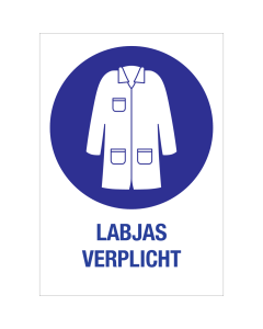 Bord met pictogram en tekst Labjas verplicht