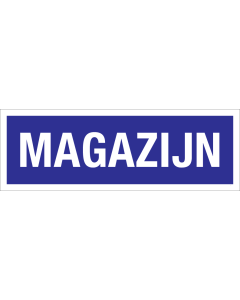 Bord Magazijn - blauw met witte tekst