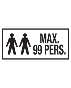 Bord Maximaal 99 Personen - wit tekstbord met rode tekst