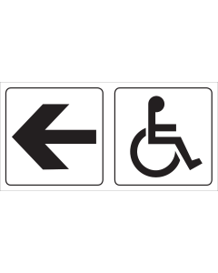 Bord met pictogram voor aanduiding ruimte voor mindervaliden met pijl naar links