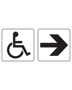 Bord met pictogram voor aanduiding ruimte voor mindervaliden met pijl naar rechts