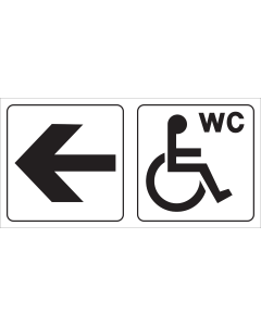 Bord met pictogram mindervalide voor toiletruimte met pijl naar links