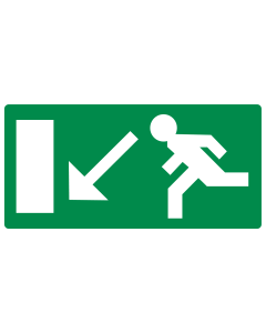 Bord met pictogram nooduitgang links naar beneden