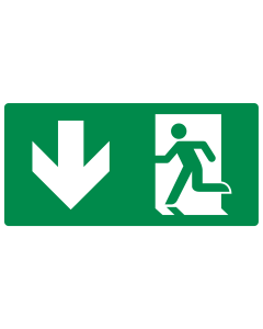 Bord met pictogram nooduitgang omlaag ISO 7010 linkerkant