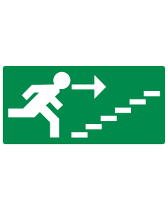 Bord met pictogram nooduitgang trap op rechts