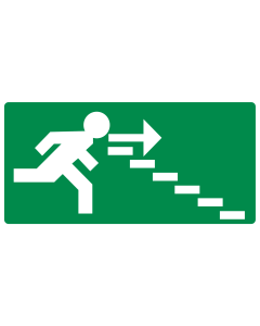 Bord met pictogram nooduitgang trap af rechts