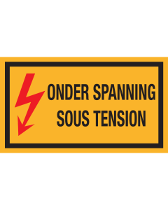 Bord met pictogram en tekst "Onder Spanning - Sous Tension"