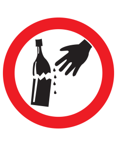 Bord met pictogram oppassen voor gebroken glaswerk