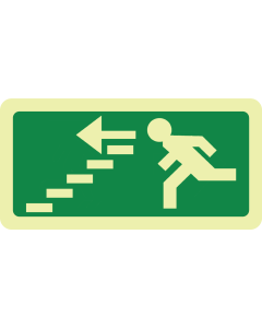 Fotoluminescerend bord met pictogram nooduitgang trap af links 