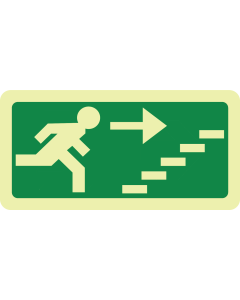 Fotoluminescerend bord met pictogram nooduitgang trap rechts omhoog