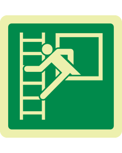 Fotoluminescerend bord met pictogram vluchtladder raam ISO 7010