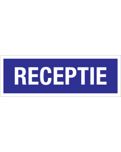 Bord Receptie - blauw met witte tekst