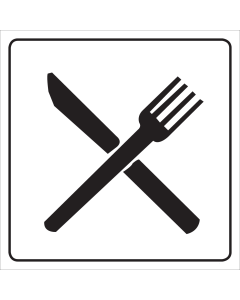 Wit bord met pictogram aanduiden eetgelegenheid
