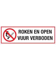 Bord met pictogram en tekst roken en open vuur verboden