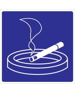 Blauw bord met pictogram van een sigaret en asbak voor ruimte waar roken is toegestaan