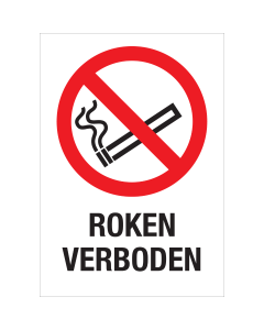 Bord met pictogram en tekst roken verboden volgens iso7010