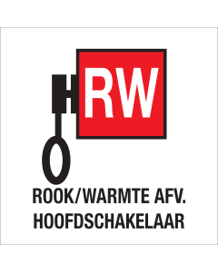 Bordje met pictogram voor aanduiding hoofdschakelaar rook en warmte afvoer