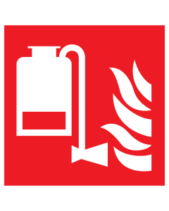 Bord met pictogram van een draagbare schuimblus unit
