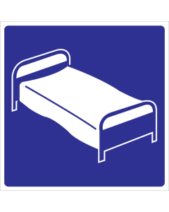 Blauw bord met pictogram voor aanduiden ruimte met slaapfunctie