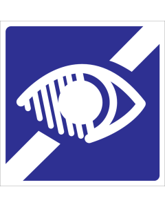Blauw bord met pictogram voor aanduiden ruimte voor mensen met een visuele beperking