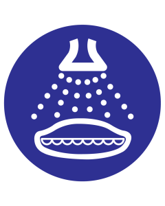 Blauw bord met pictogram om sproeien bij lancering aan te duiden