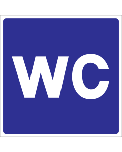 Blauw bord met pictogram voor aanduiden van een toilet