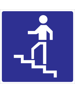 Blauw bord met pictogram voor aanduiding trap omhoog