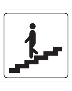 Wit bord met pictogram voor aanduiding trap omlaag