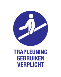 Bord met pictogram en tekst om aan te duiden dat het gebruik van de trapleuning verplicht is
