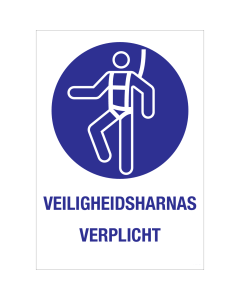 Bord met pictogram en tekst om aan te duiden dat het dragen van een veiligheidsharnas verplicht is - ISO7010 - M018