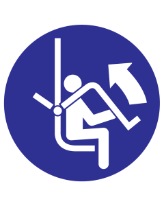 Blauw bord met pictogram om aan te duiden dat de veiligheidsbeugel geopend moet worden