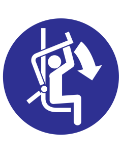 Blauw bord met pictogram om aan te geven dat de veiligheidsbeugel dicht moet