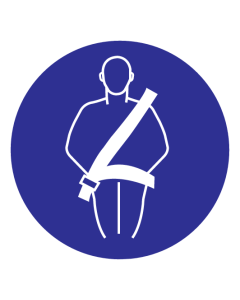 Blauw bord met pictogram om aan te duiden dat een veiligheidsgordel verplicht is