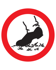 Bord met pictogram verboden over het gras te lopen