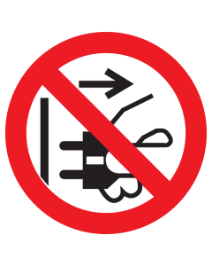 Bord met pictogram "Stekker uit stopcontact halen verboden"