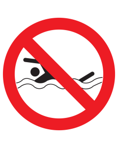 Bord met pictogram zwemmen verboden